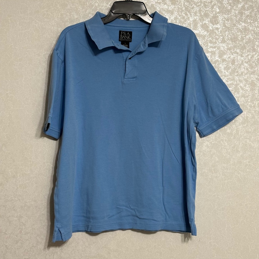 Jos. A. Bank Solid Blue Polo Shirt Executive Collection Short Sleeve Cotton Sz L
